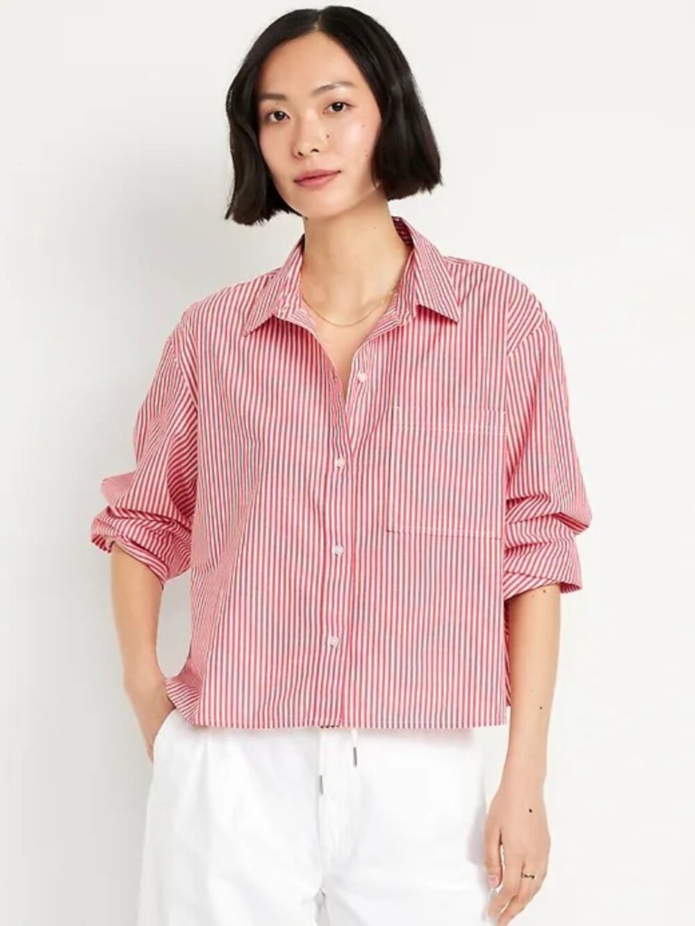 Cropped Button-Down Oxford Shirt
